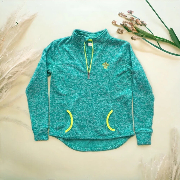 Jackets & Blazers - Coconut Creek Trading Co. Green Blue Turquoise Neon Quarter Zip Kanga Pocket